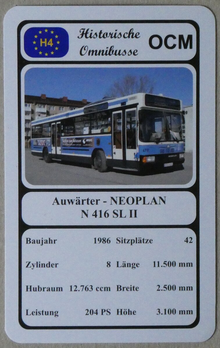 (274'650) - Quartett-Spielkarte mit Auwrter - NEOPLAN N 416 SL II von 1986 am 4. Mai 2025 in Thun