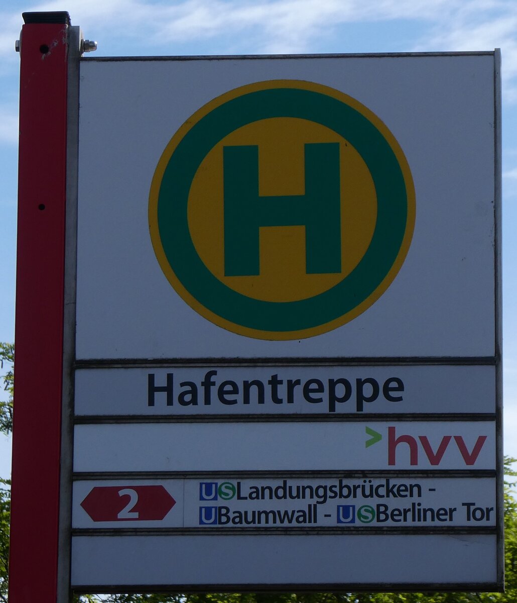 (275'355) - hvv-Haltestellenschild - Hamburg, Hafentreppe - am 10. Mai 2025
