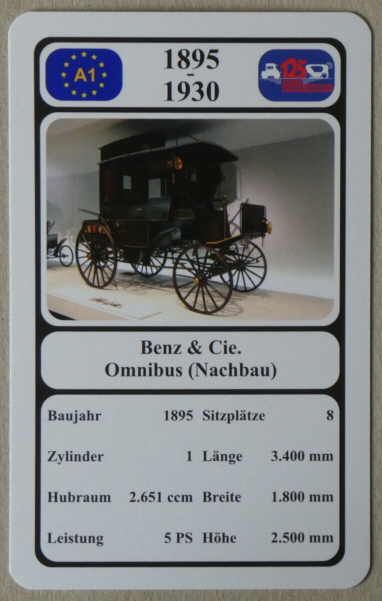(275'546) - Quartett-Spielkarte mit Benz & Cie. Omnibus (Nachbau) von 1895 am 13. Mai 2025 in Thun