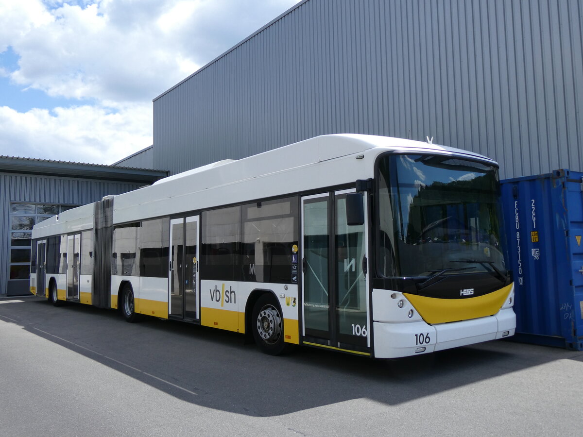 (275'668) - VBSH Schaffhausen - Nr. 106 - Hess/Hess Gelenktrolleybus am 17. Mai 2025 in Schaffhausen, Busdepot