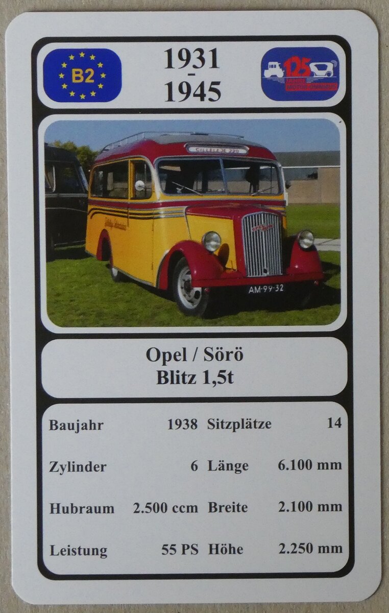 (275'689) - Quartett-Spielkarte mit Opel / Sr Blitz 1,5t von 1938 am 18. Mai 2025 in Thun