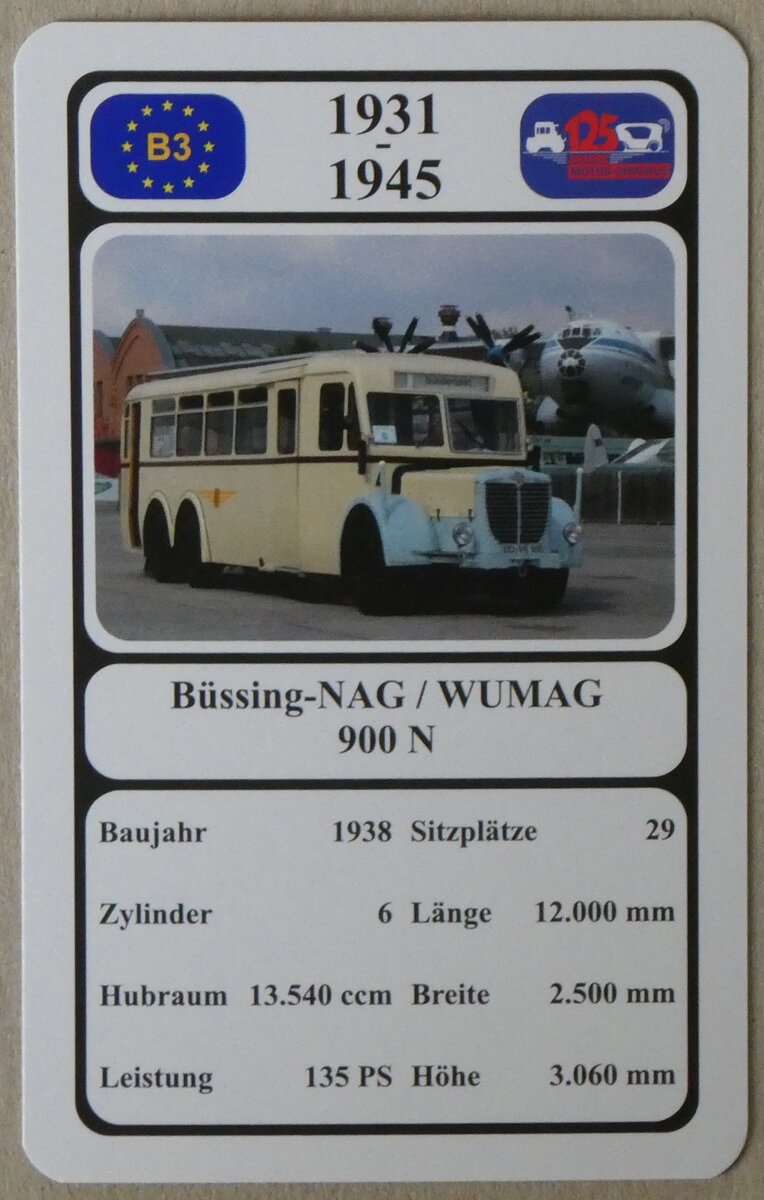 (275'690) - Quartett-Spielkarte mit Bssing-NAG / WUMAG 900 N von 1938 am 18. Mai 2025 in Thun