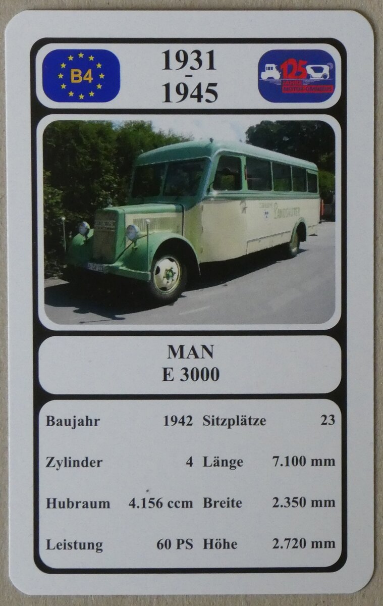 (275'691) - Quartett-Spielkarte mit MAN E 3000 von 1942 am 18. Mai 2025 in Thun