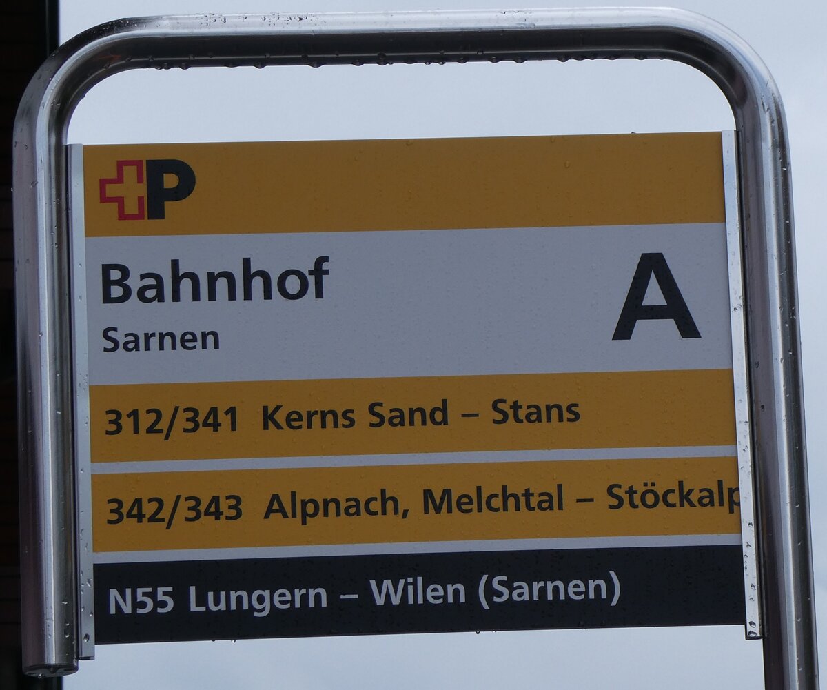 (275'751) - +P-Haltestellenschild - Sarnen, Bahnhof - am 23. Mai 2025