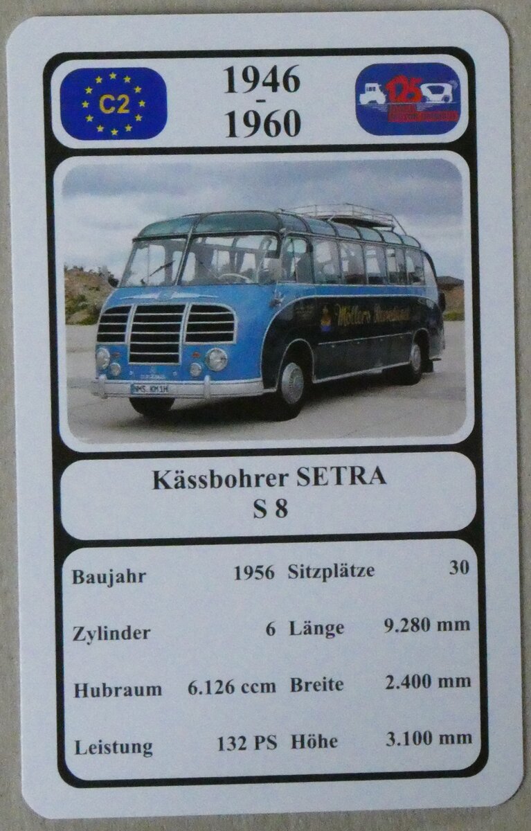 (275'796) - Quartett-Spielkarte mit Kssbohrer SETRA S 8 von 1956 am 25. Mai 2025 in Thun