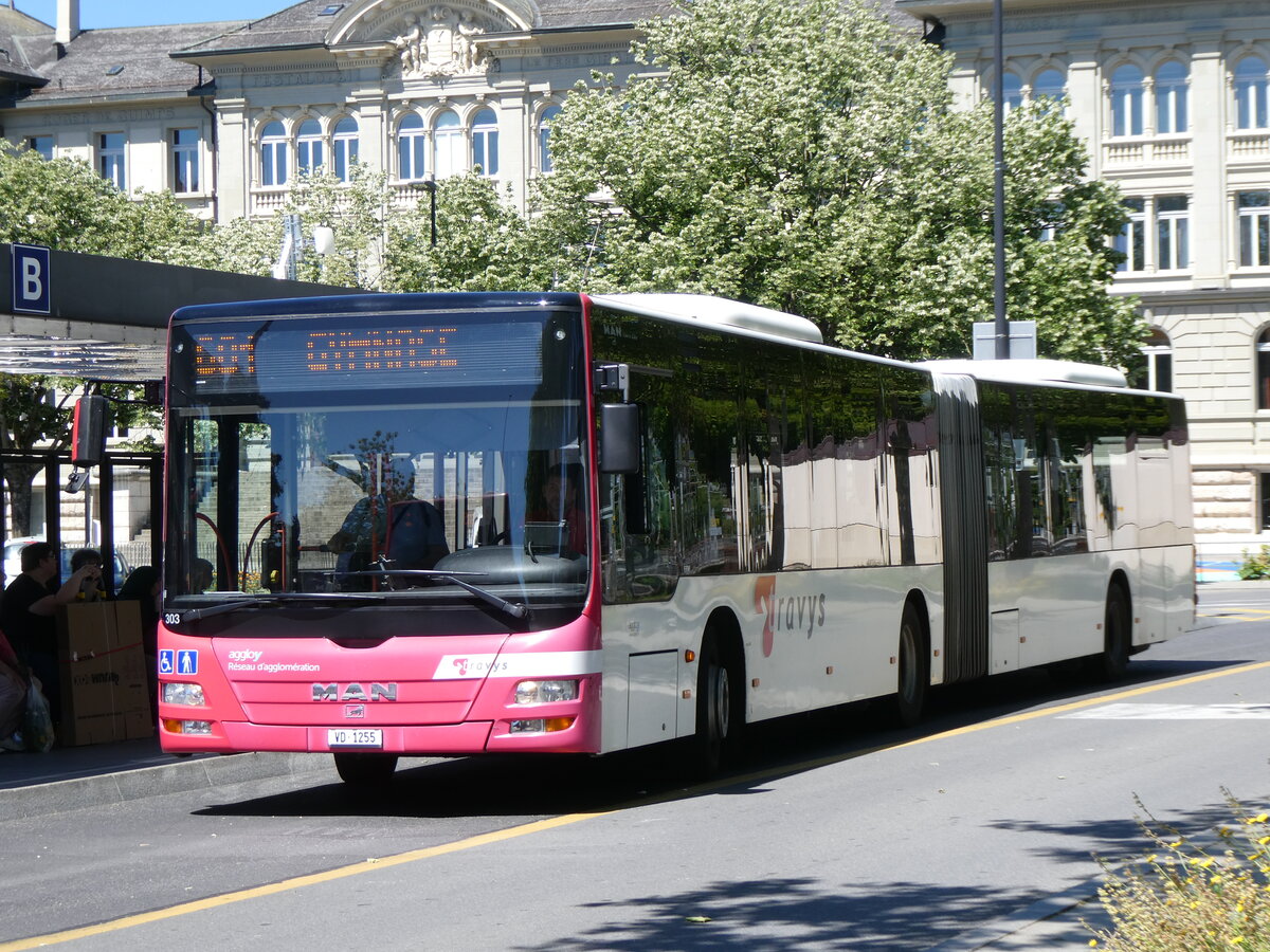 (276'011) - TRAVYS Yverdon - Nr. 303/VD 1255 - MAN am 30. Mai 2025 beim Bahnhof Yverdon