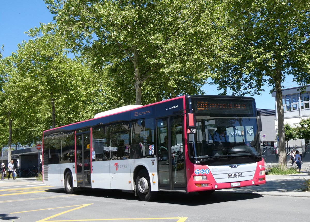 (276'036) - TRAVYS Yverdon - Nr. 116/VD 133'031 - MAN am 30. Mai 2025 beim Bahnhof Yverdon