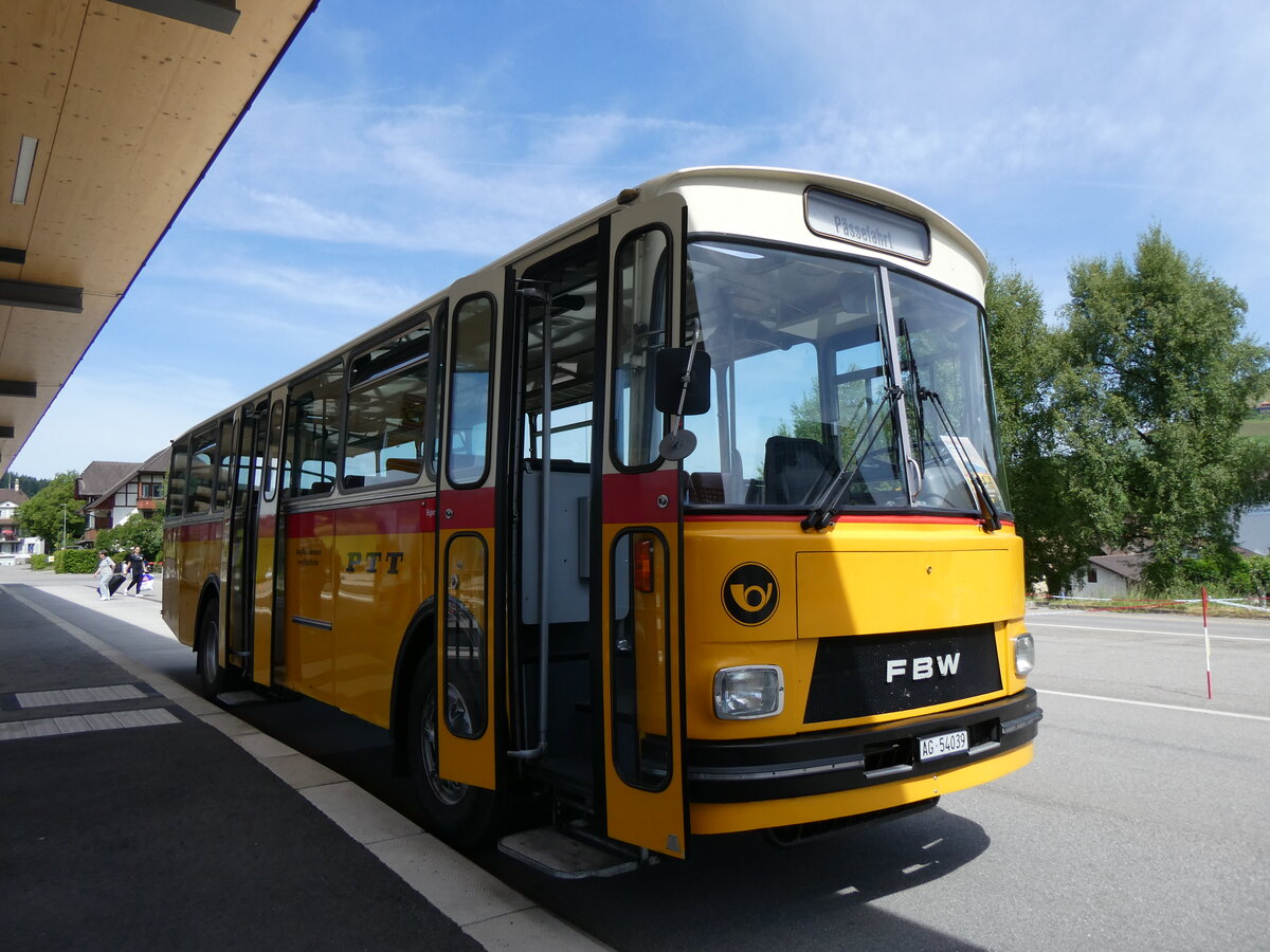 (276'183) - Birchler, Remetschwil - AG 54'039 - FBW/Tscher (ex Gerber, Winkel; ex Eggenberger, Mriken; ex Tanner, Bubendorf; ex P 24'803) am 1. Juni 2025 beim Bahnhof Biglen