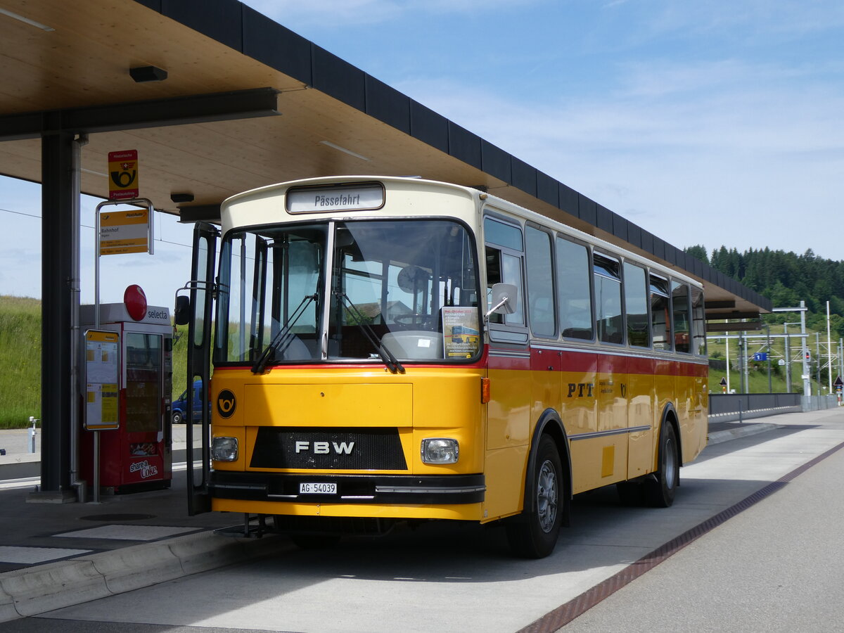 (276'188) - Birchler, Remetschwil - AG 54'039 - FBW/Tscher (ex Gerber, Winkel; ex Eggenberger, Mriken; ex Tanner, Bubendorf; ex P 24'803) am 1. Juni 2025 beim Bahnhof Biglen