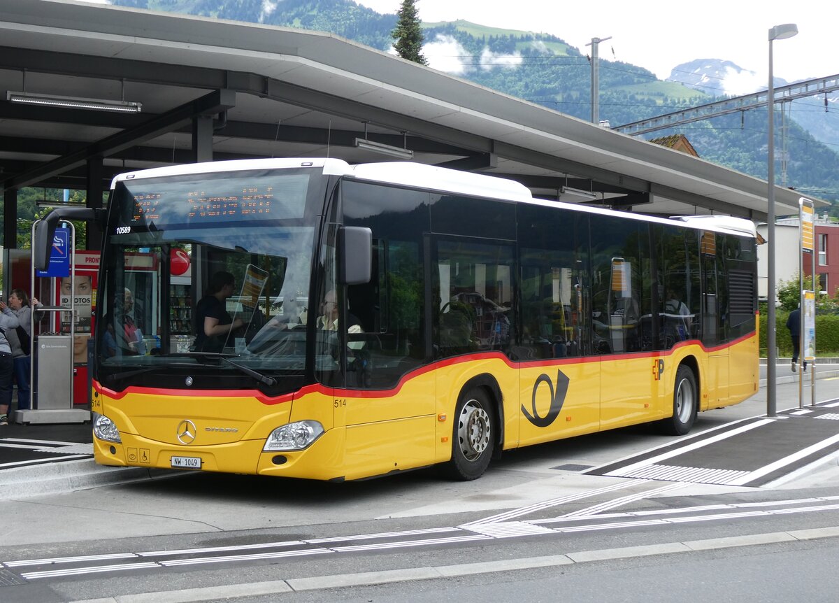(276'455) - PostAuto Zentralschweiz - Nr. 514/NW 1049/PID 10'589 - Mercedes (ex Hfliger, Sursee Nr. 29) am 7. Juni 2025 beim Bahnhof Sarnen