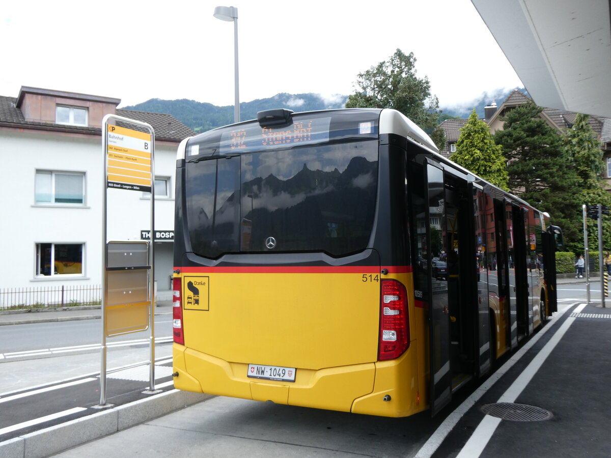 (276'456) - PostAuto Zentralschweiz - Nr. 514/NW 1049/PID 10'589 - Mercedes (ex Hfliger, Sursee Nr. 29) am 7. Juni 2025 beim Bahnhof Sarnen