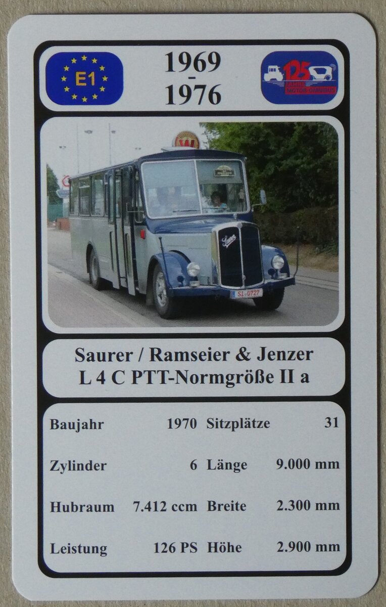 (276'487) - Quartett-Spielkarte mit Saurer / Ramseier & Jenzer L 4 C PTT-Normgr�sse II a von 1970 am 8. Juni 2025 in Thun