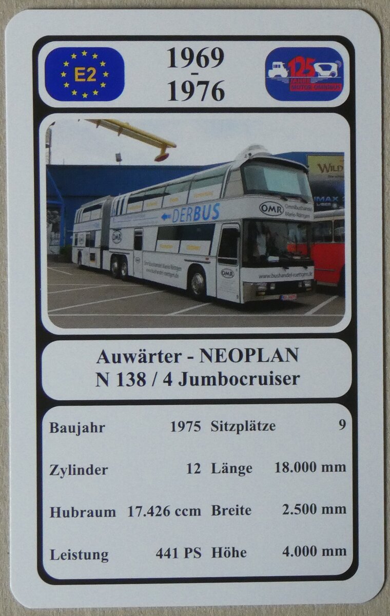 (276'488) - Quartett-Spielkarte mit Auwrter - NEOPLAN N 138 / 4 Jumbocruiser von 1975 am 8. Juni 2025 in Thun