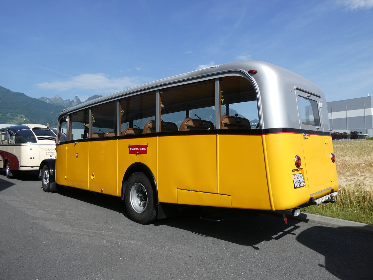 (276'619) - Riviera Carburant Lavage, St-Lgier - VD 1459 U - Saurer/Saurer (ex Oldtimer Club Saurer, Arbon; ex AVG Grindelwald; ex P 23'106; ex P 2160) am 14. Juni 2025 in Aigle, Kolly SA
