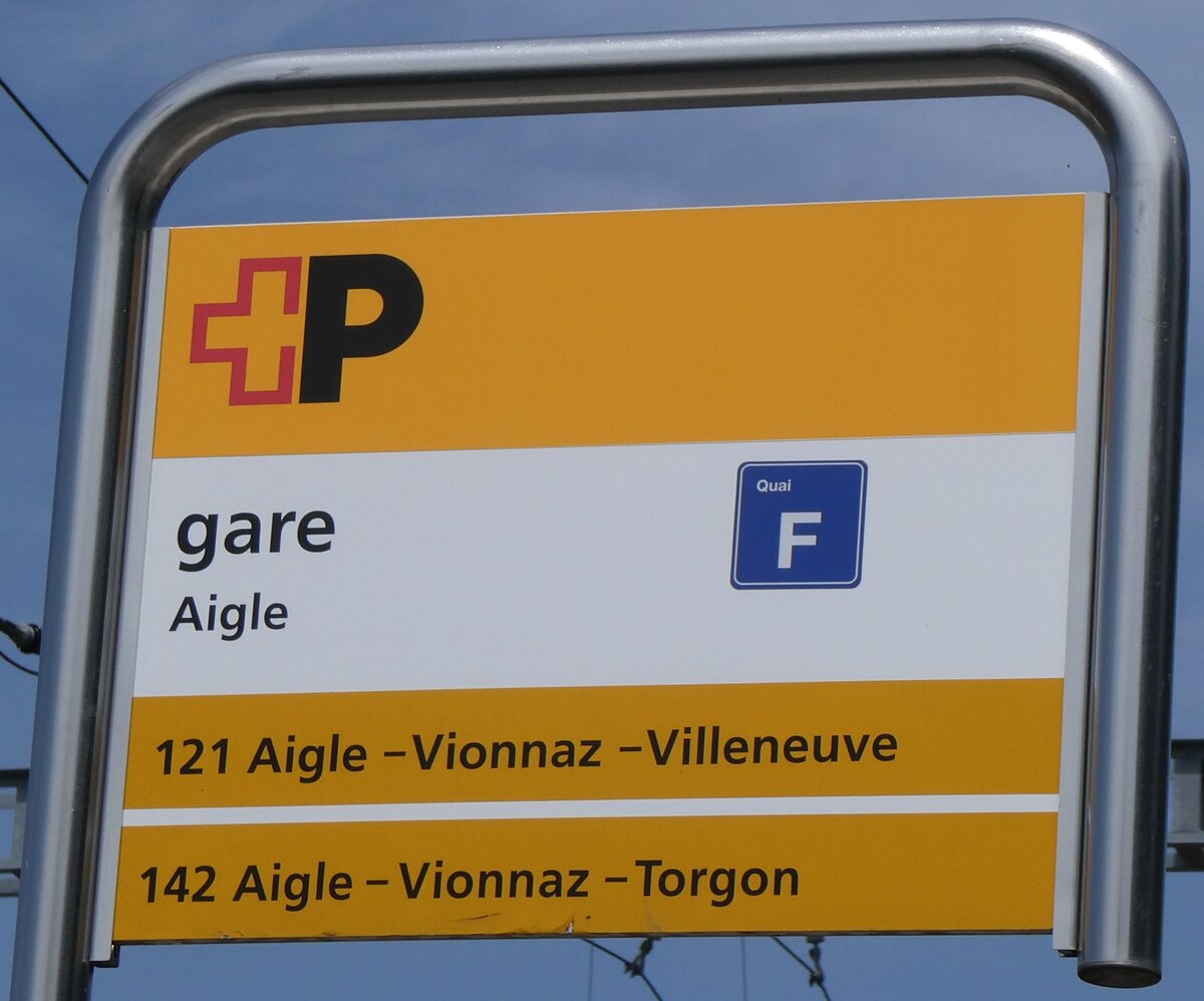 (276'702) - +P-Haltestellenschild - Aigle, gare - am 14. Juni 2025