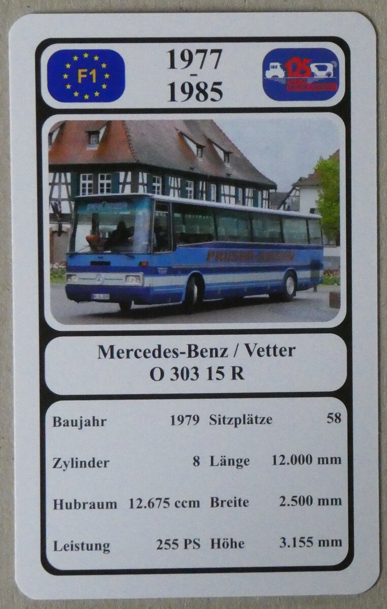(276'730) - Quartettspielkarte mit Mercedes-Benz / Vetter O 303 15 R von 1979 am 15. Juni 2025 in Thun