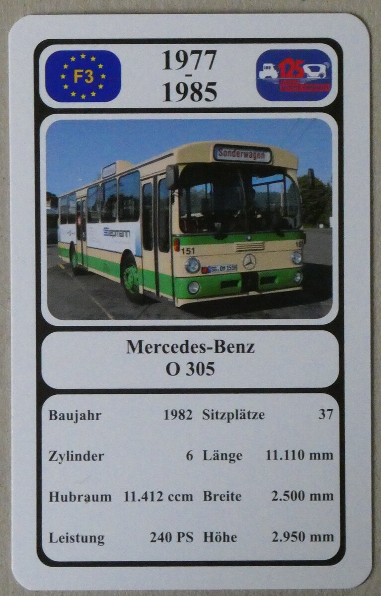 (276'732) - Quartett-Spielkarte mit Mercedes-Benz O 305 von 1982 am 15. Juni 2025 in Thun