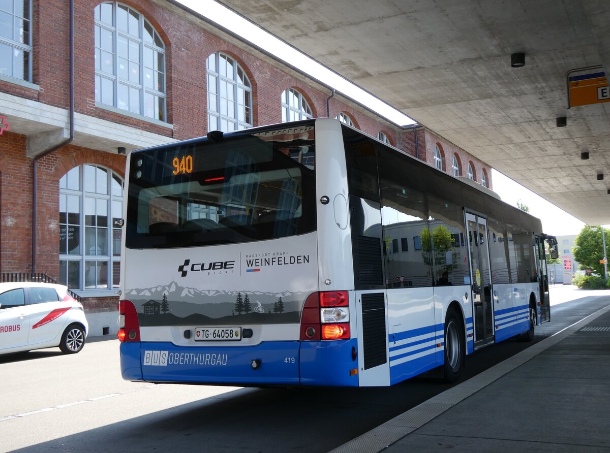 (276'861) - BOTG Amriswil - Nr. 419/TG 64'058 - MAN (ex StadtBUS, Frauenfeld Nr. 915; ex RTB Altsttten Nr. 915; ex PostBus/A BD 15'345) am 17. Juni 2025 in Arbon, Bushof