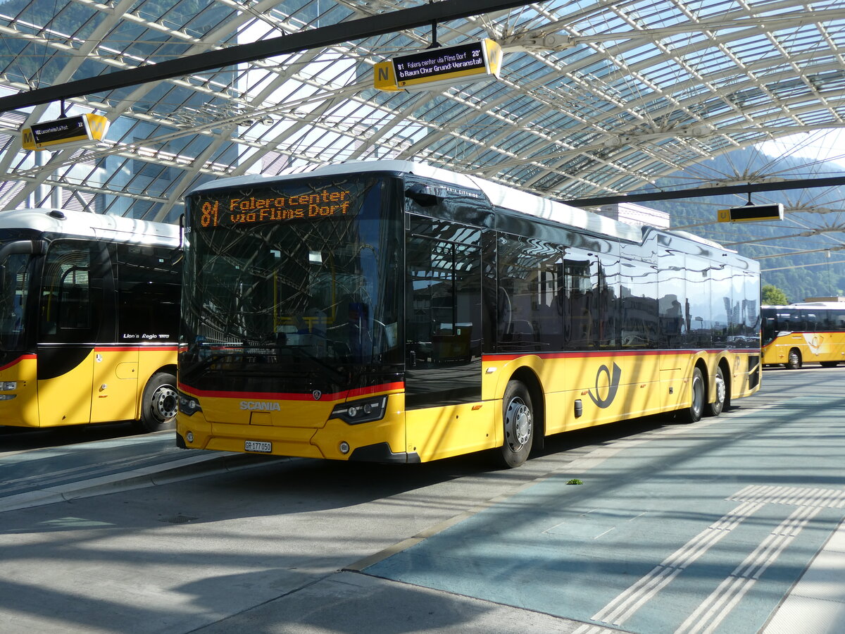 (276'958) - PostAuto Graubnden - GR 177'050/PID 12'108 - Scania am 18. Juni 2025 in Chur, Postautostation