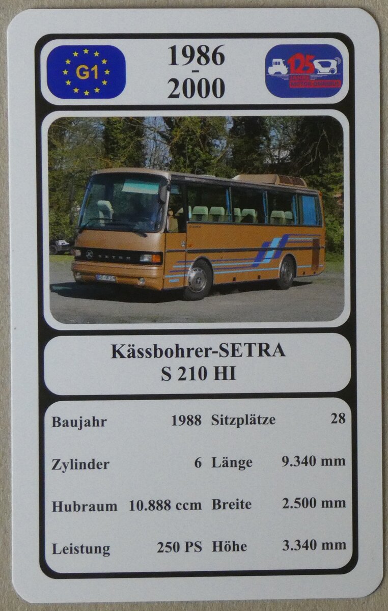 (277'212) - Quartett-Spielkarte mit Kssbohrer-SETRA S 210 HI von 1988 am 22. Juni 2025 in Thun