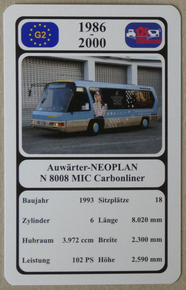 (277'213) - Quartett-Spielkarte mit Auwrter-NEOPLAN N 8008 MIC Carbonliner von 1993 am 22. Juni 2025 in Thun
