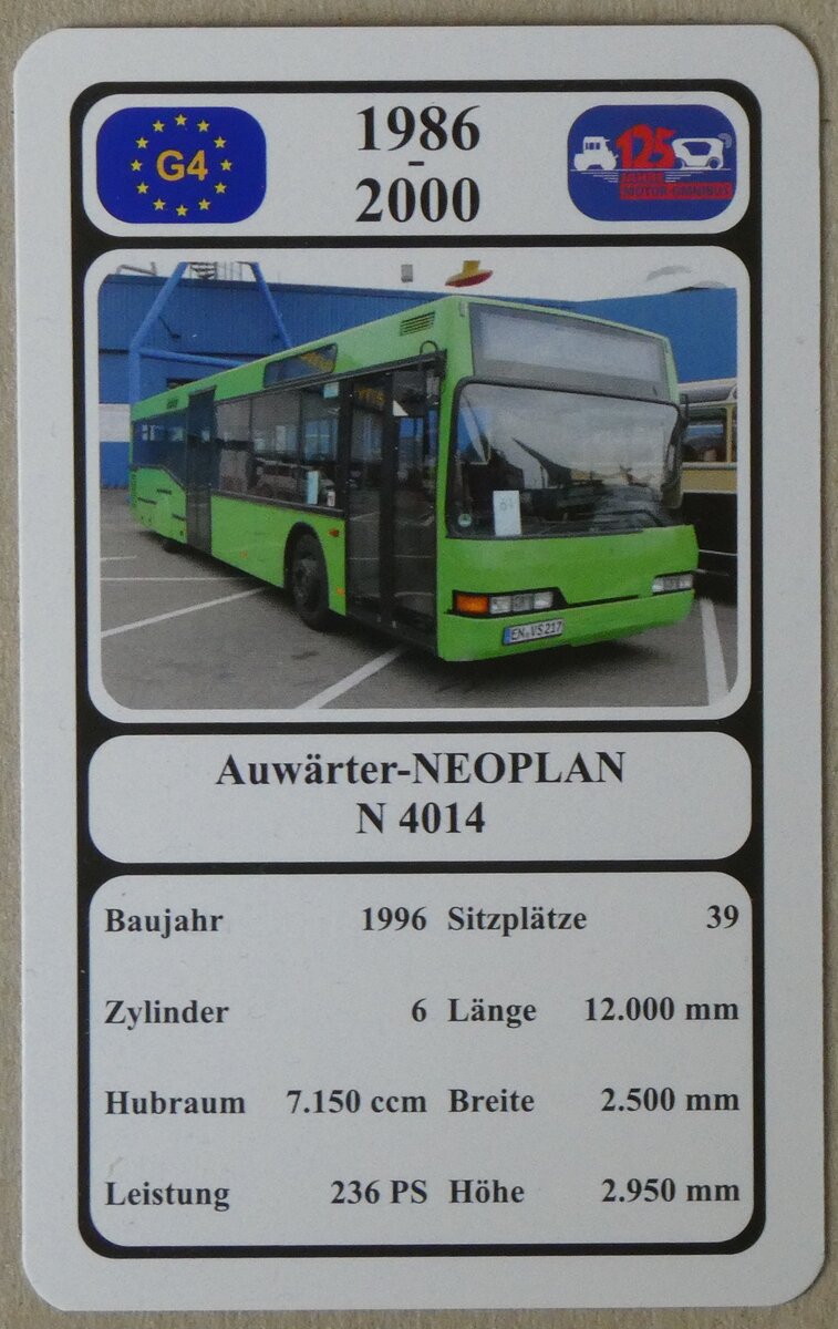 (277'215) - Quartett-Spielkarte mit Auwrter-NEOPLAN N 4014 von 1996 am 22. Juni 2025 in Thun