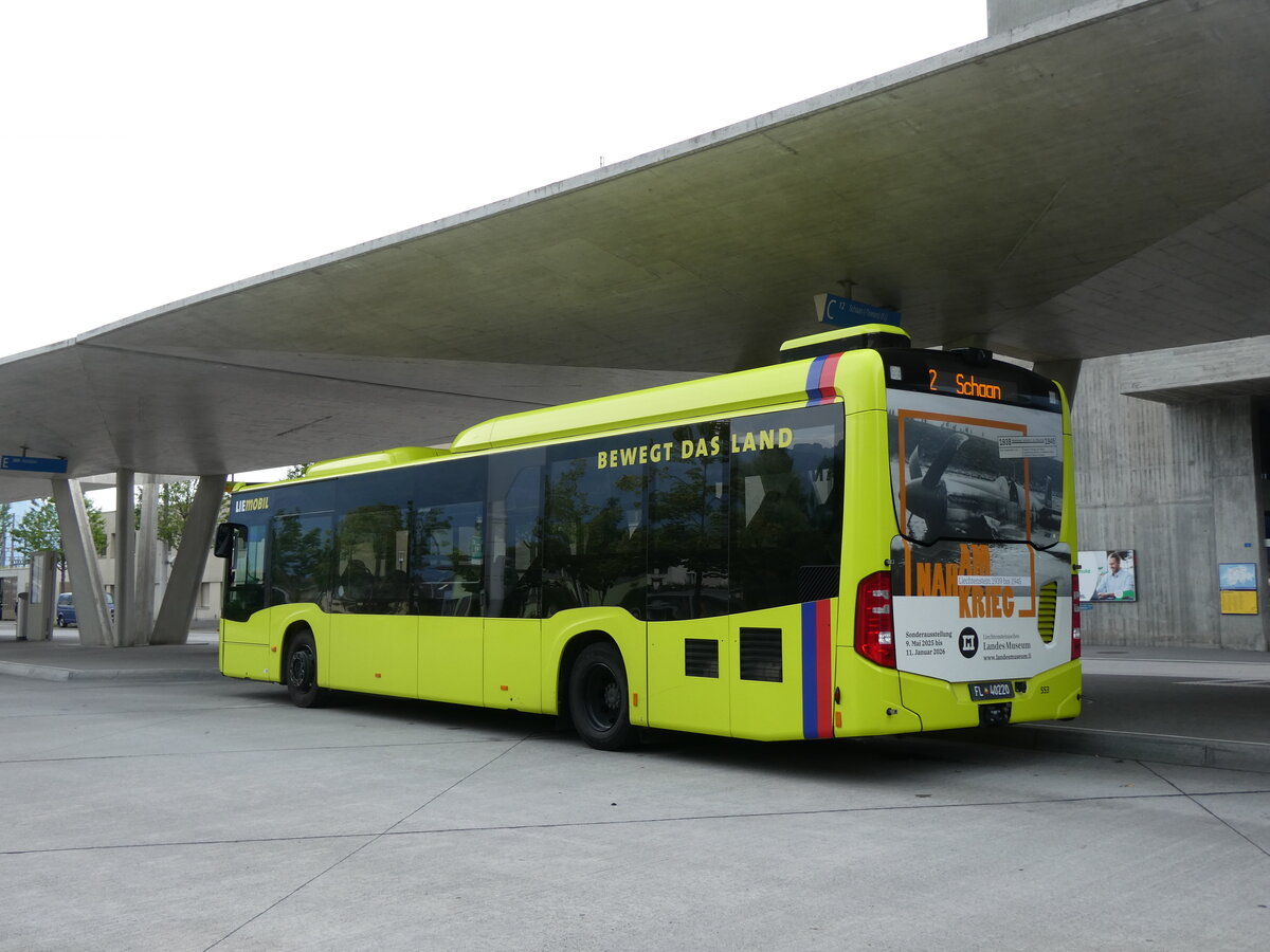 (277'251) - Aus Liechtenstein: BOS PS Anstalt, Vaduz - Nr. 553/FL 40'220 - Mercedes (ex PLA Vaduz Nr. 48/PID 11'170) am 26. Juni 2025 beim Bahnhof Buchs 