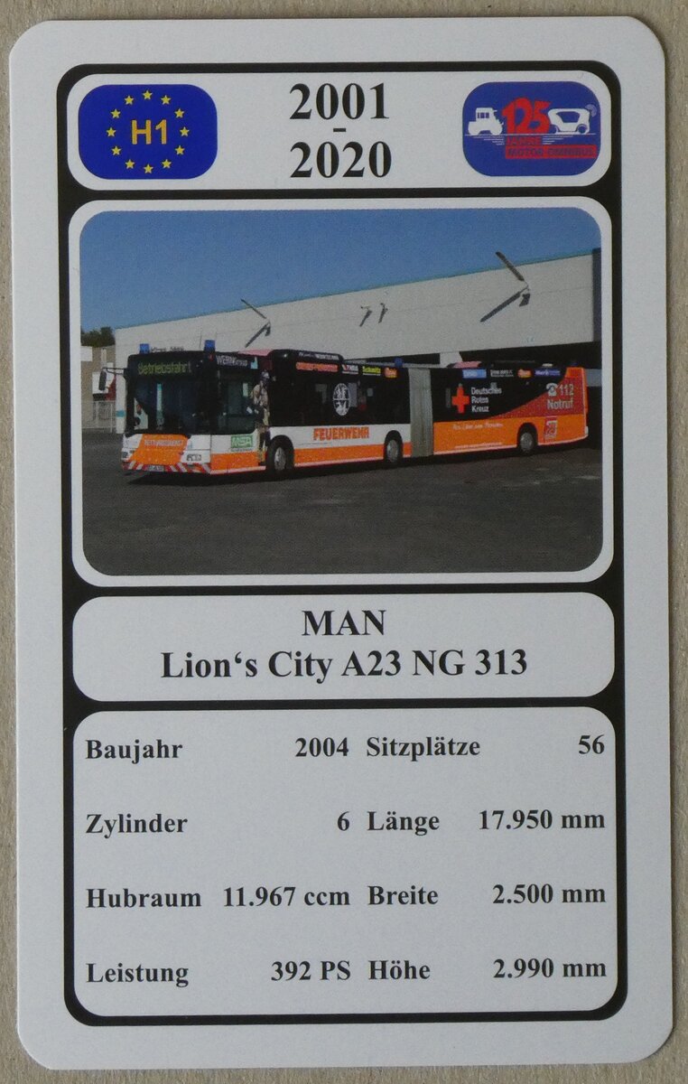 (277'341) - Quartett-Spielkarte mit MAN Lion's City A23 NG 313 von 2004 am 29. Juni 2025 in Thun