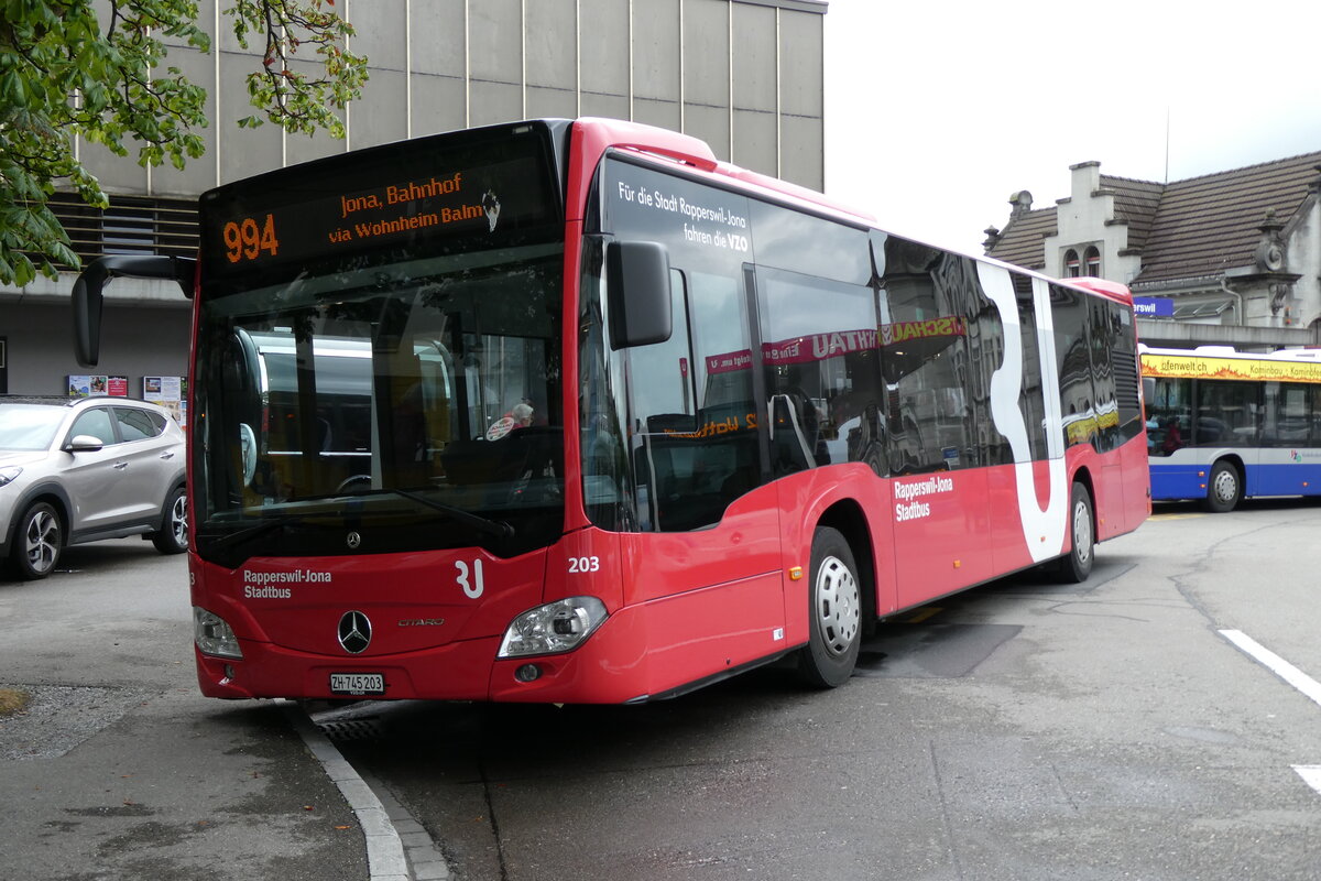 (278'013) - VZO Grningen - Nr. 203/ZH 745'203 - Mercedes am 25. Juli 2025 beim Bahnhof Rapperswil