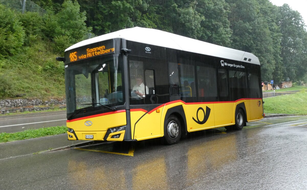 (278'064) - PostAuto Graub�nden - GR 162'991/PID 12'081 - eSolaris am 26. Juli 2025 in Jaun, Bergbahnen