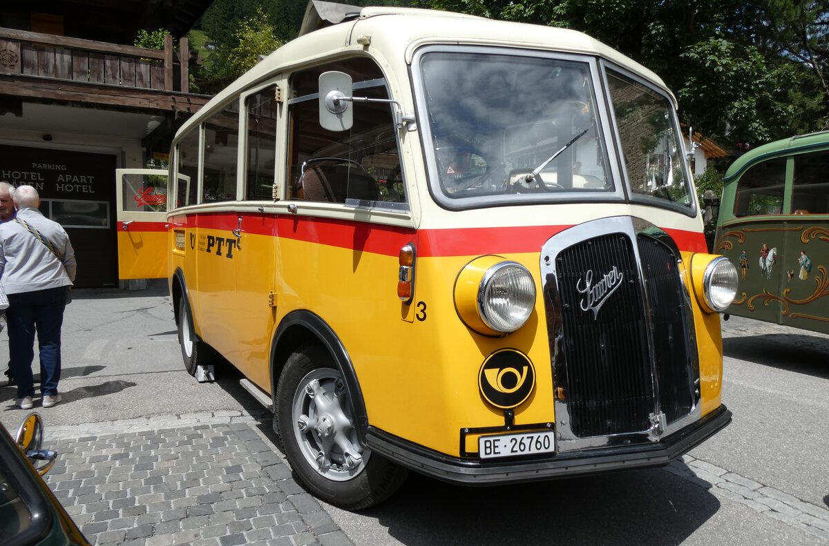 (278'152) - Schmid, Thrishaus - Nr. 3/BE 26'760 - Saurer/Gangloff (ex Geiger, Adelboden Nr. 3) am 27. Juli 2025 in Adelboden, Dorfstrasse