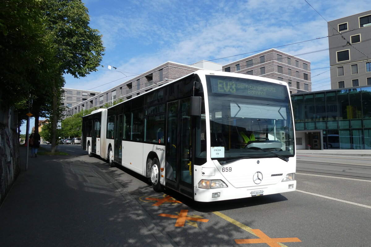 (278'229) - Intertours, Domdidier - Nr. 659/FR 300'659 - Mercedes (ex Nr. 205; ex VZO Grningen Nr. 29) am 30. Juli 2025 beim Bahnhof Bern Europaplatz