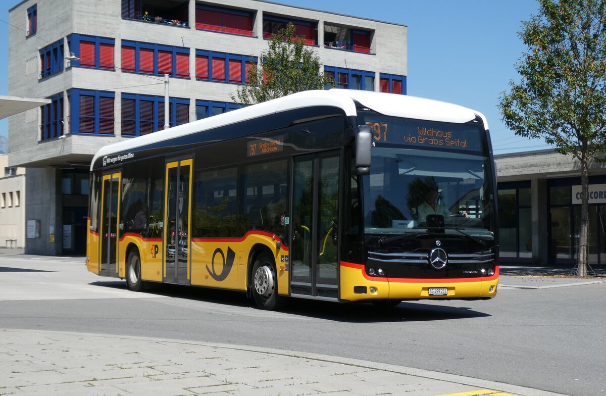 (278'656) - PostAuto Ostschweiz - SG 499'211/PID 12'131 - eMercedes am 8. August 2025 beim Bahnhof Buchs