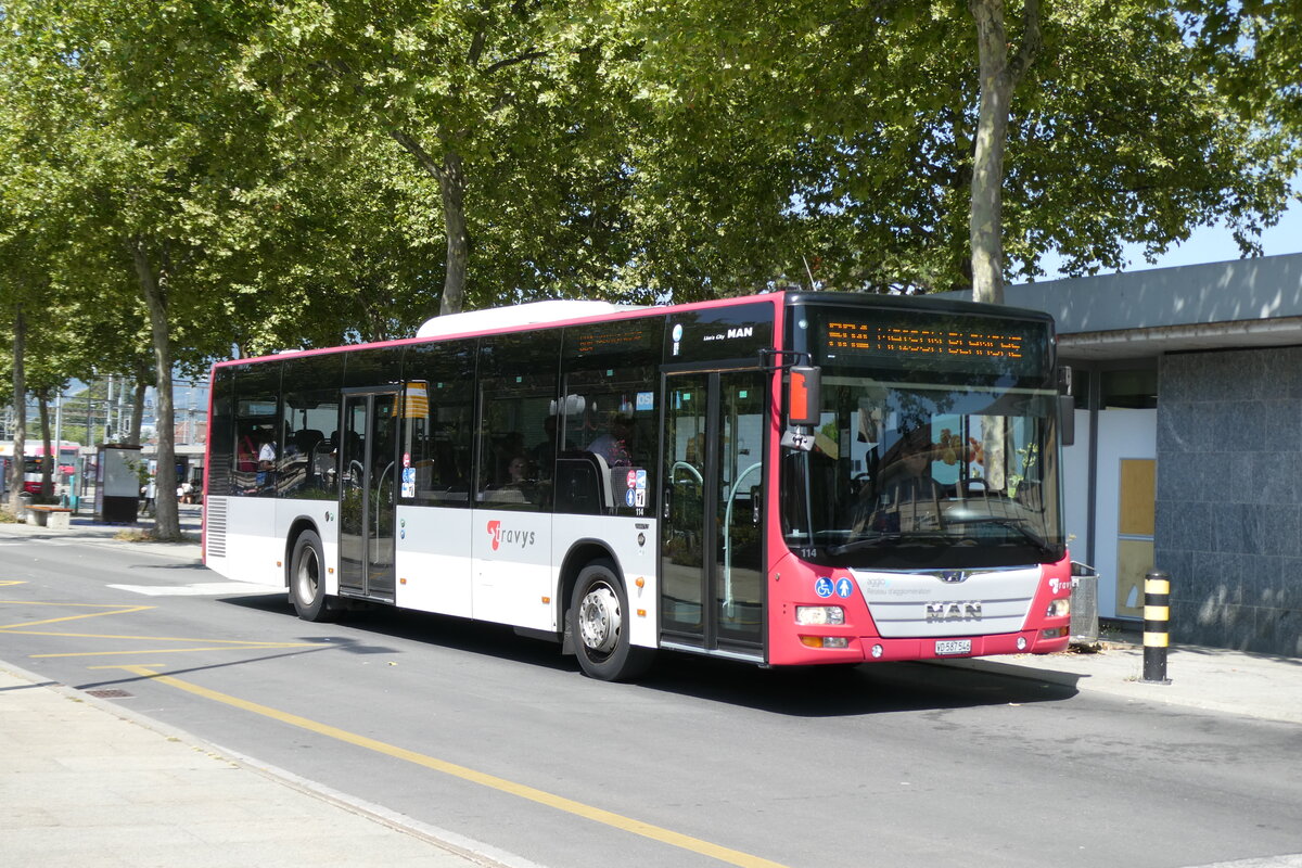 (278'758) - TRAVYS Yverdon - Nr. 114/VD 587'546 - MAN am 9. August 2025 beim Bahnhof Yverdon