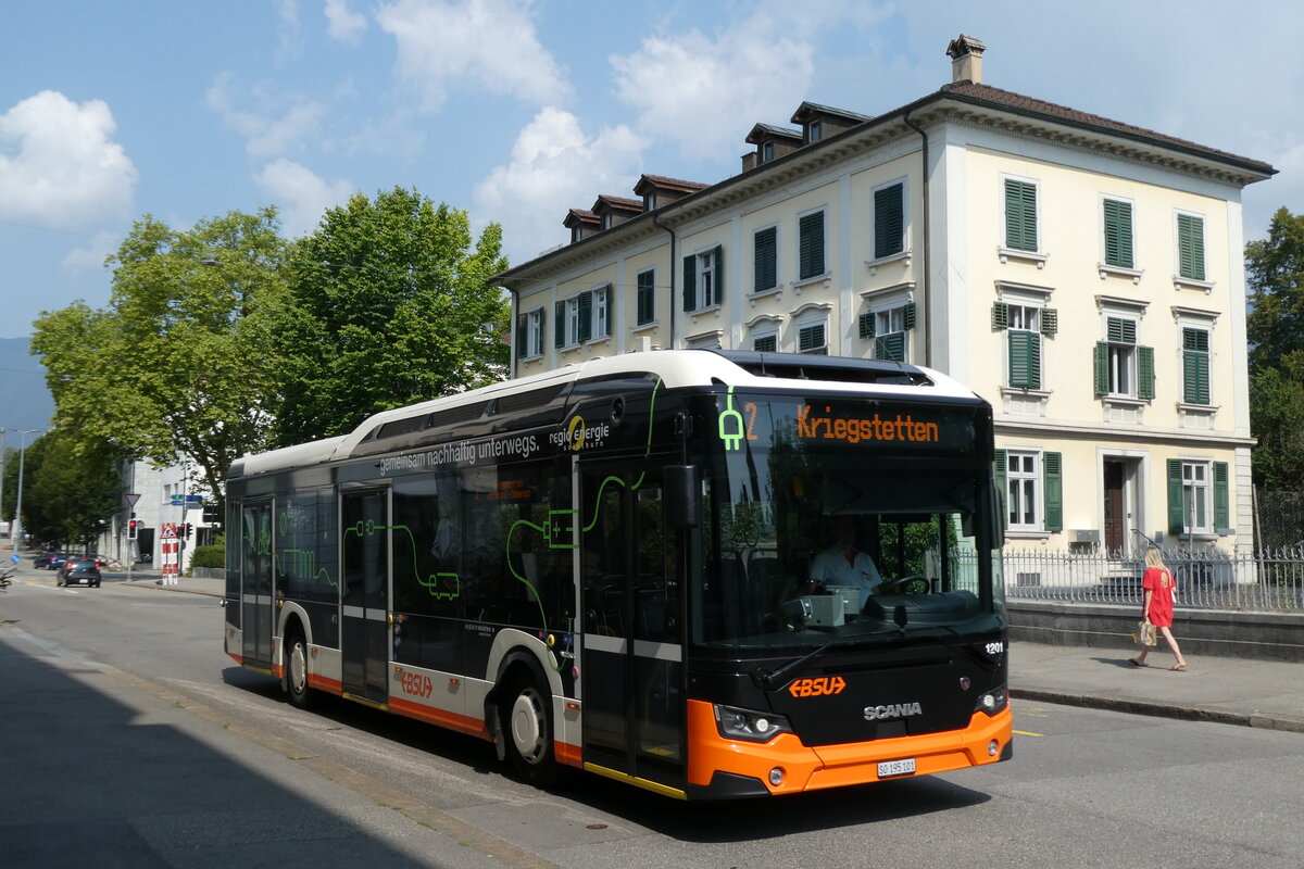 (278'952) - BSU Solothurn - Nr. 1201/SO 195'101 - eScania (ex Nr. 101) am 16. August 2025 in Solothurn, Amthausplatz
