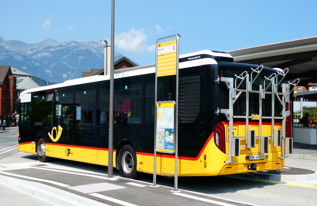 (279'227) - PostAuto Zentralschweiz - Nr. 516/OW 40'016/PID 11'747 - MAN (ex Nr. 16) am 19. August 2025 beim Bahnhof Sarnen