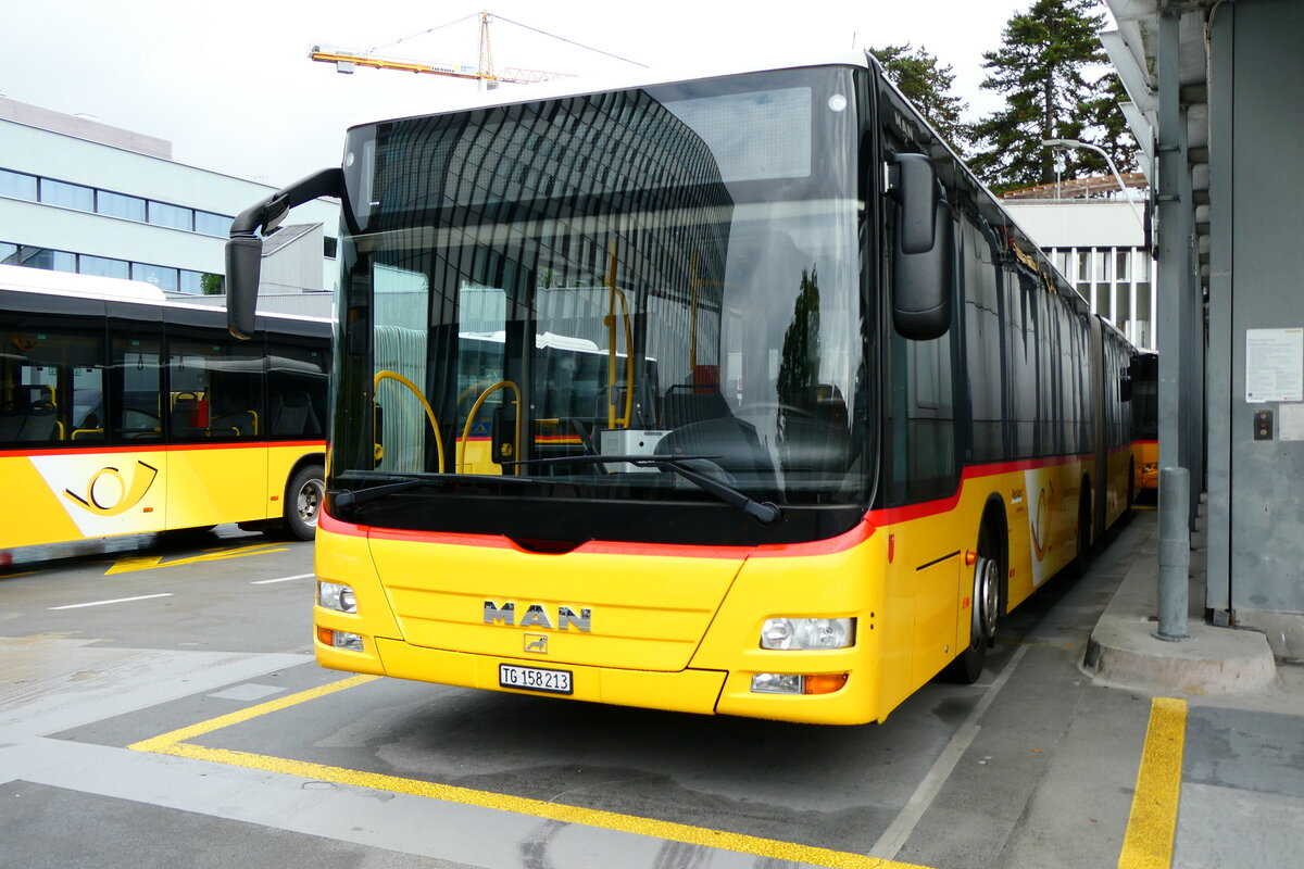 (279'241) - PostAuto Ostschweiz - TG 158'213/PID 4818 - MAN (ex PostAuto Graubnden; ex PostAuto Ostschweiz SZ 68'458; ex PostAuto Ostschweiz SZ 44'040; ex Kistler, Reichenburg) am 21. August 2025 in Bern, Postautostation 