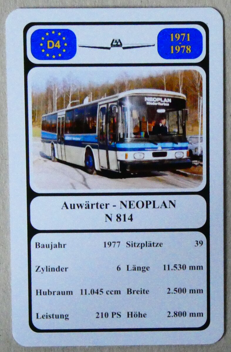 (279'335) - Quartett-Spielkarte mit Auwrter - NEOPLAN N 814 von 1977 am 24. August 2025 in Thun