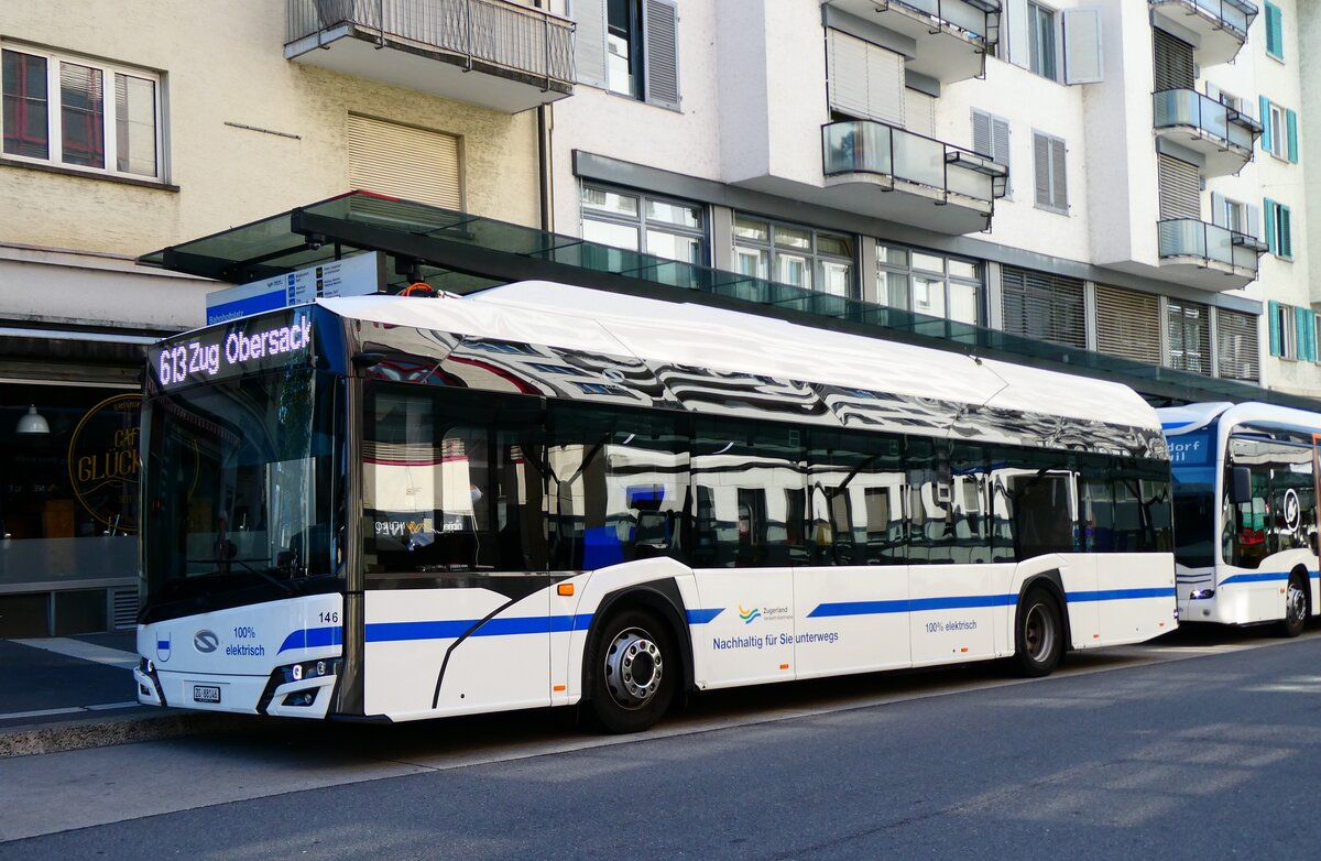 (279'418) - ZVB Zug - Nr. 146/ZG 88'146 - eSolaris am 26. August 2025 beim Bahnhof Zug