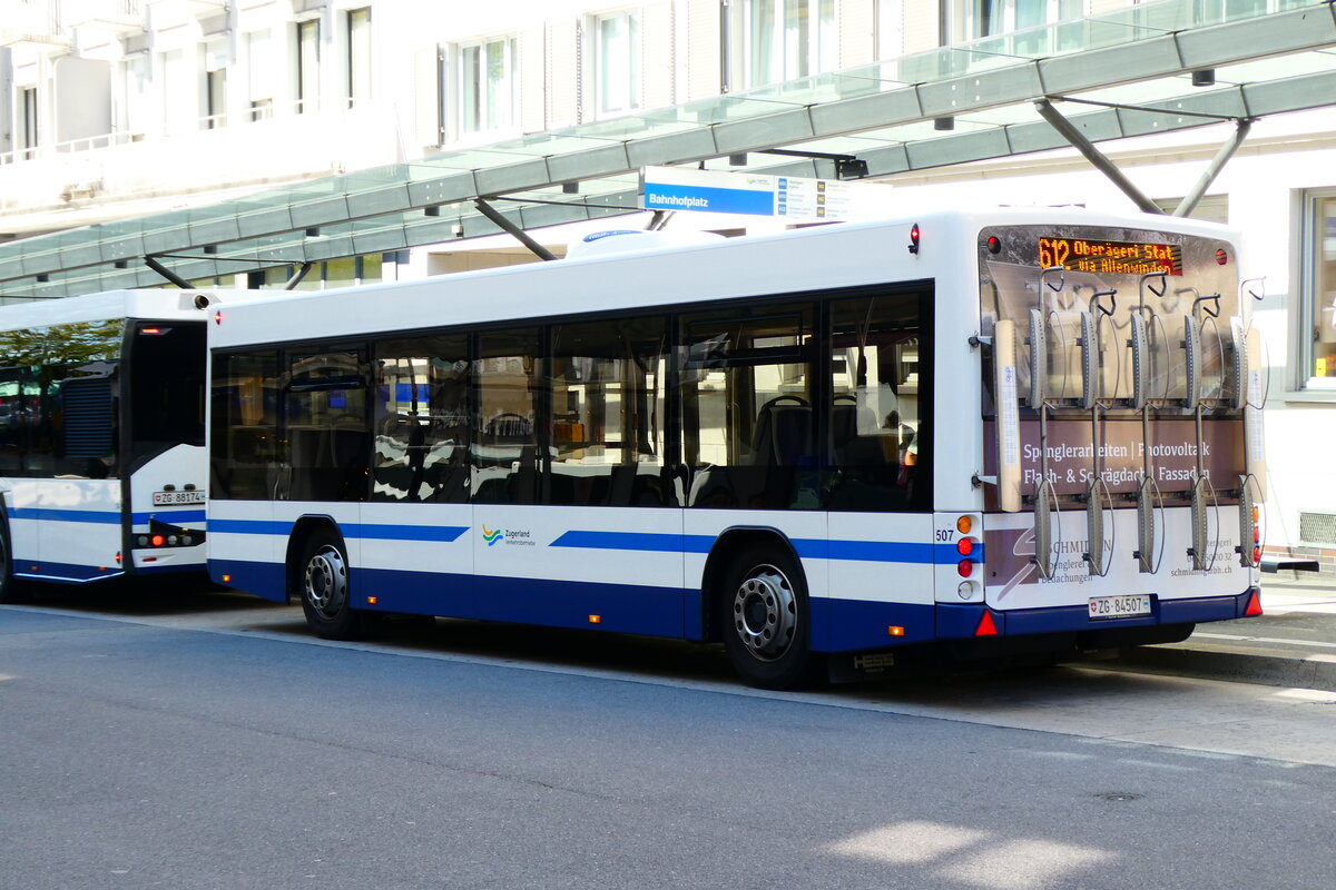 (279'424) - ZVB Zug - Nr. 507/ZG 84'507 - Lanz+Marti/Hess Personenanhnger am 26. August 2025 beim Bahnhof Zug