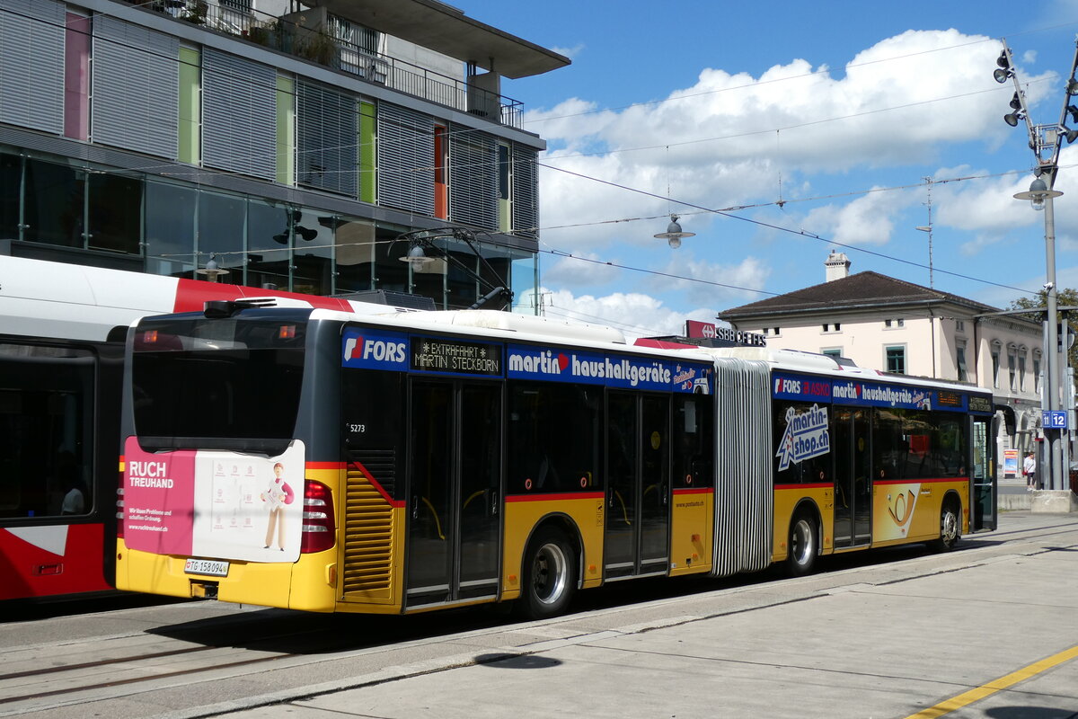 (279'552) - PostAuto Ostschweiz - TG 158'094/PID 5273 - Mercedes (ex PostAuto Bern Nr. 5273; ex PostAuto Bern Nr. 637) am 29. August 2025 beim Bahnhof Frauenfeld