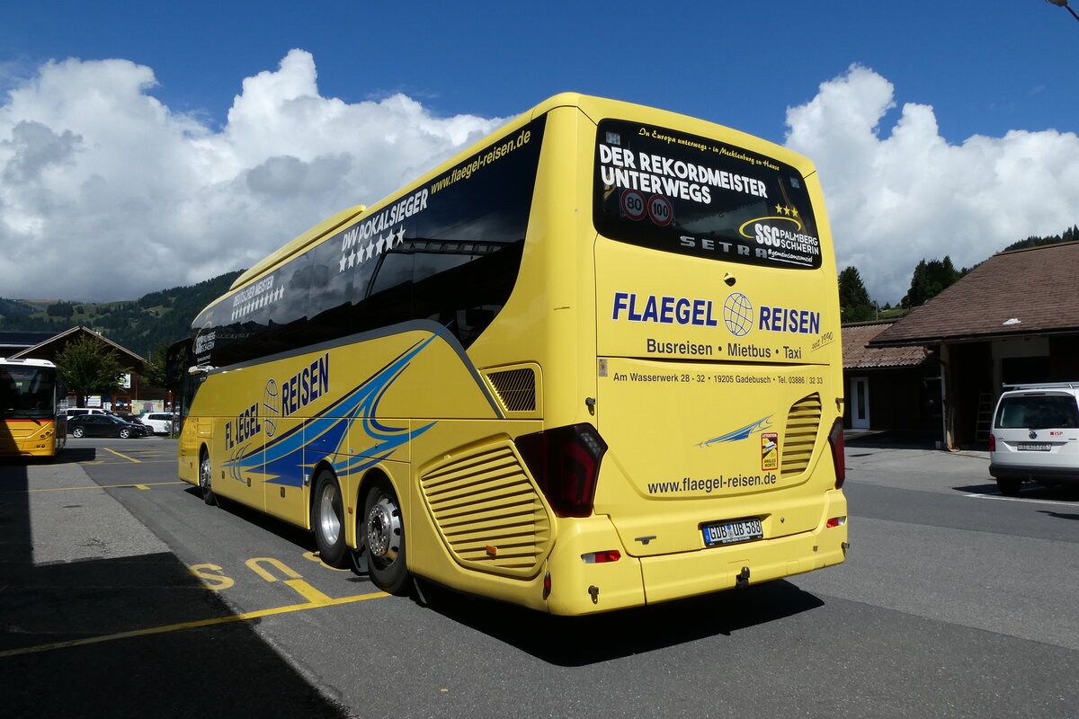 (279'894) - Aus Deutschland: Flaegel, Gadebusch - GDB-UB 588 - Setra am 5. September 2025 beim Bahnhof Gstaad