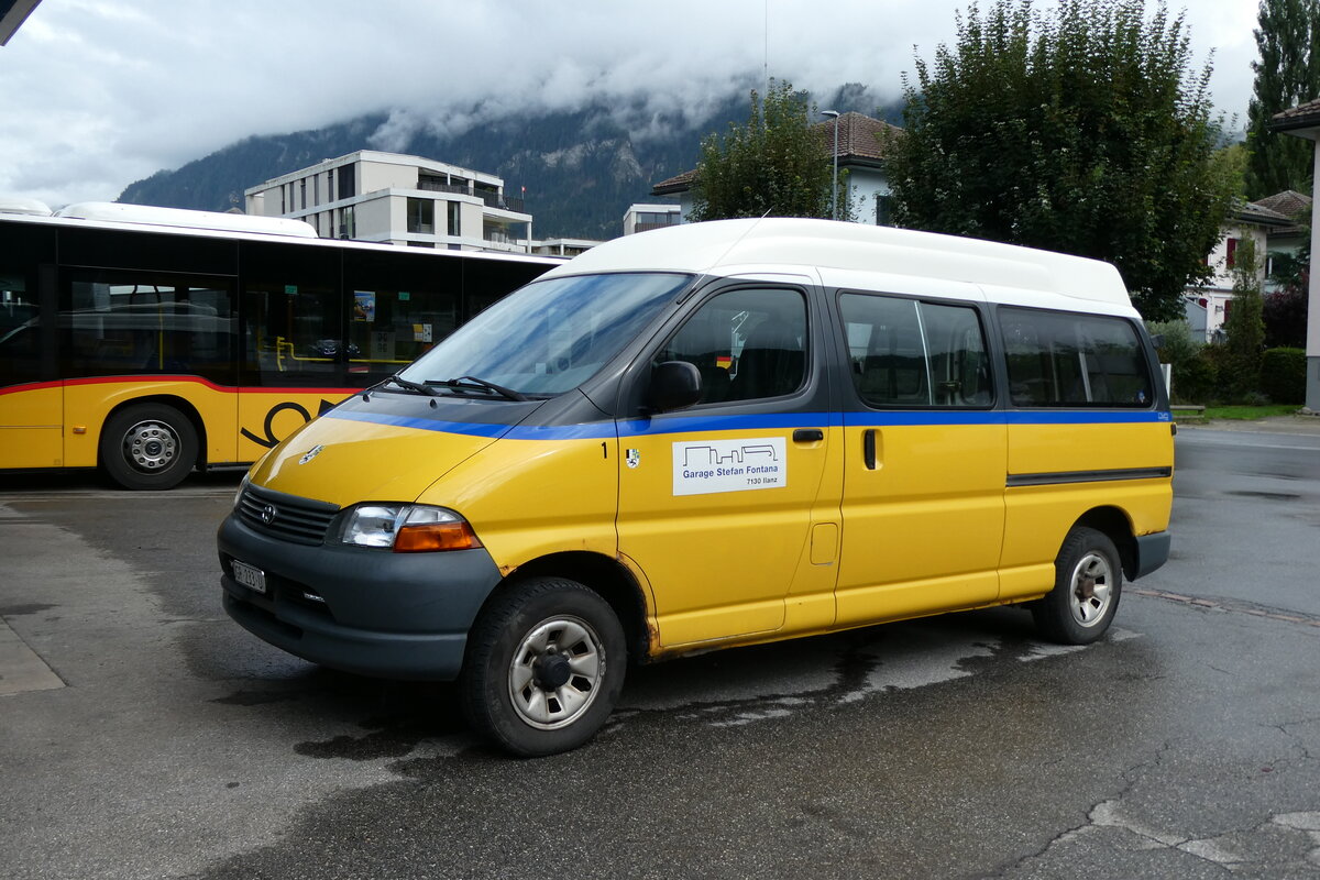 (280'185) - Fontana, Ilanz - Nr. 1/FR 233 U - Toyota (ex PostAuto Graubnden/PID 3401; ex Gemeinde, Duvin( am 9. September 2025 in Ilanz, Garage (Werkstattwagen)