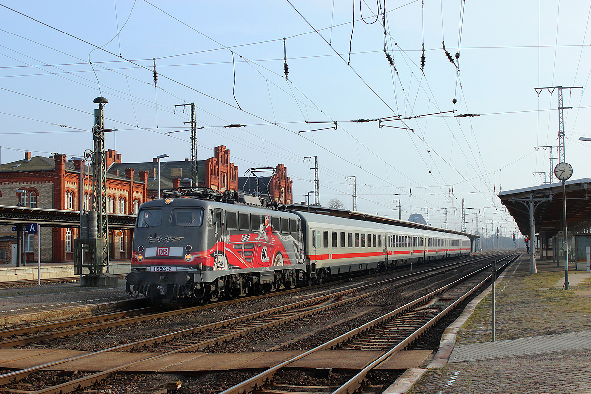 28.02.2014 - Endlich durfte auch mal 115 509 den IC 2238 von Leipzig nach Rostock bringen, natürlich kam sie am Nachmittag auch wieder mit dem 2239 zurück.