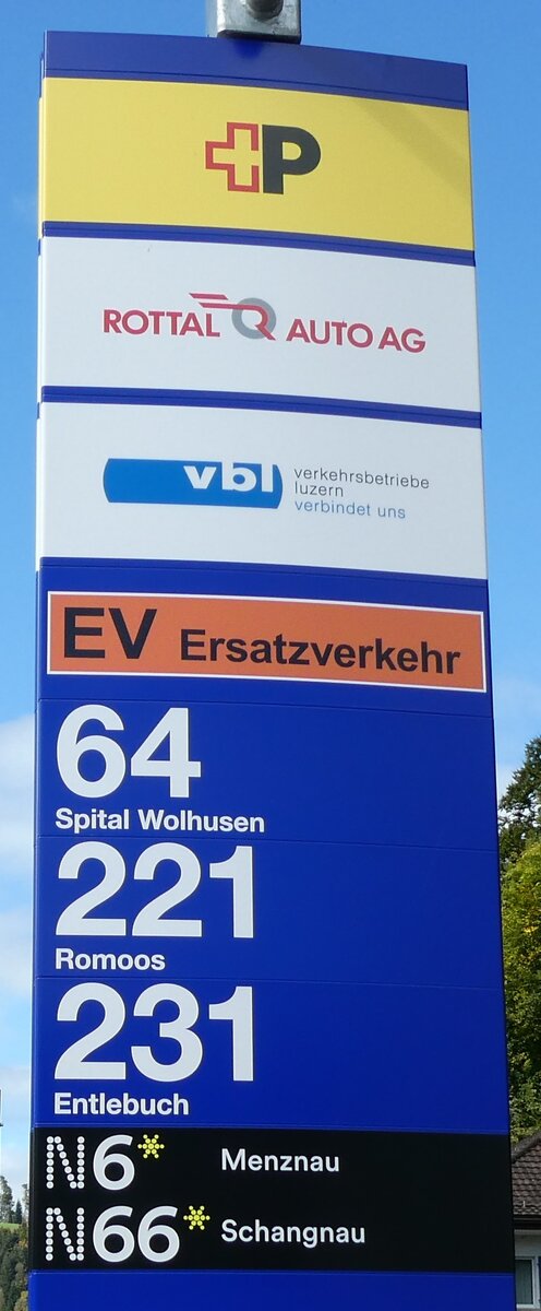 (280'972) - +P/ROTTAL AUTO AG/vbl-Haltestellenschild - Wolhusen, Bahnhof - am 4. Oktober 2025