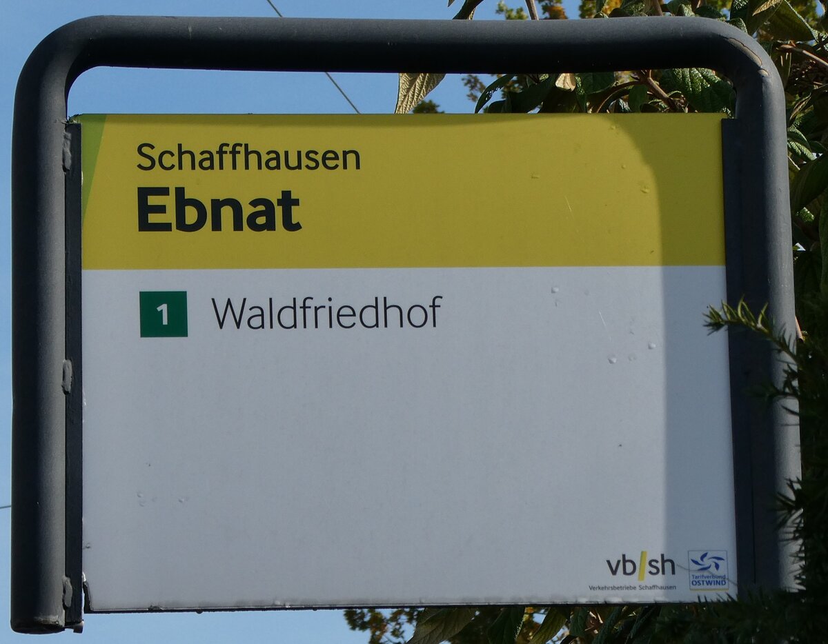 (281'109) - vb/sh-Haltestellenschild - Schaffhausen, Ebnat - am 10. Oktober 2025