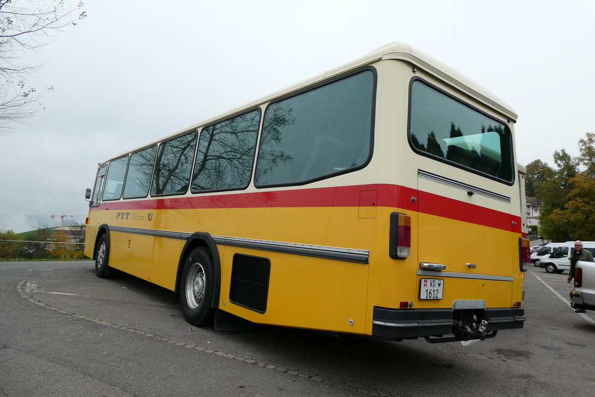 (281'360) - Riviera Carburant Lavage, St-Lgier - VD 1612 - Saurer/R&J (ex Fischer, D-Weilheim; ex ZVB Zug Nr. 141; ex ZVB Zug Nr. 41; ex P 24'354) am 12. Oktober 2025 in Schwarzenberg, Rssli