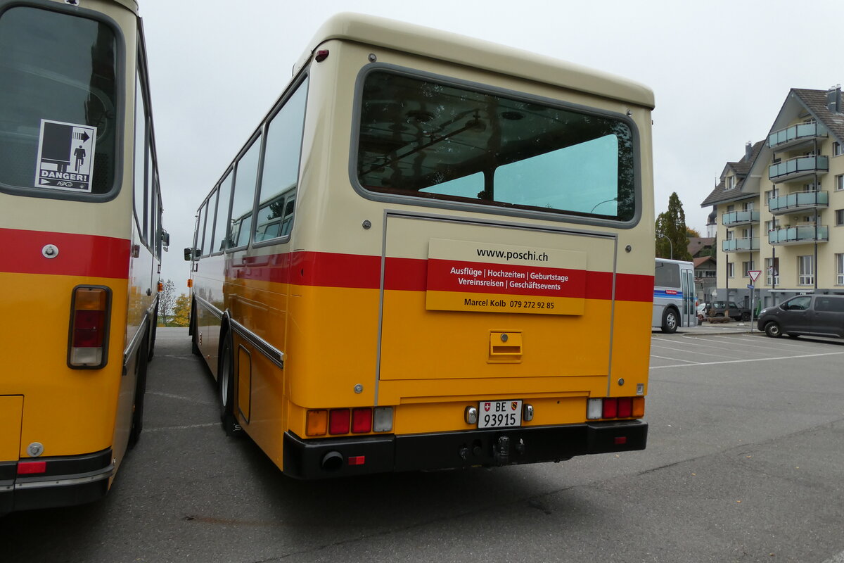 (281'376) - Kolb, Grasswil - Nr. 3/BE 93'915 - Saurer/R&J (ex Schmocker, Stechelberg Nr. 3/PID 2409; ex Schmocker, Stechelberg Nr. 1; ex Gertsch, Stechelberg Nr. 1) am 12. Oktober 2025 in Schwarzenberg, Rssli