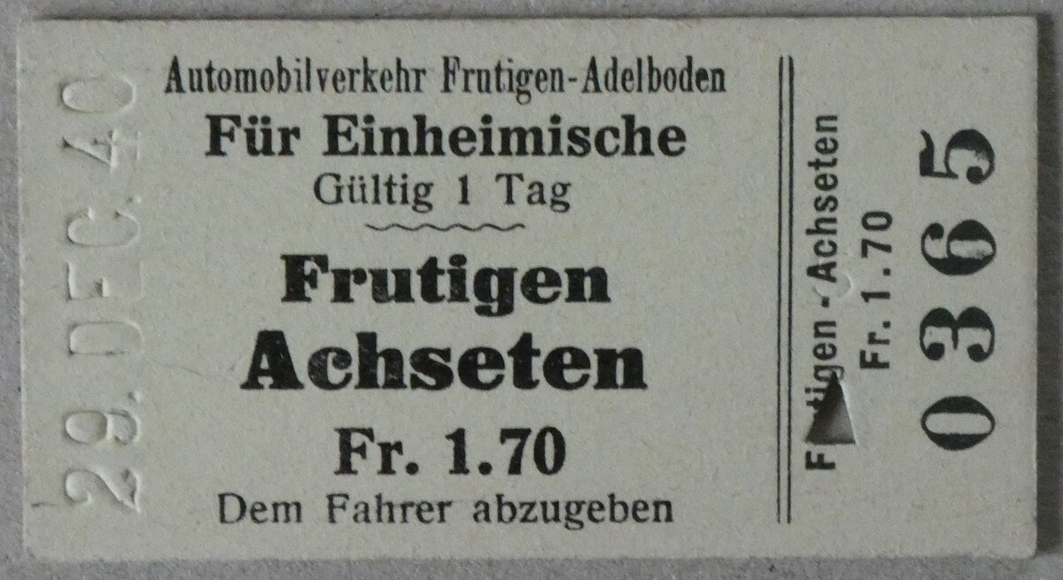 (282'677) - AFA-Einzelbillet vom 29. Dezember 1940 am 30. November 2025 in Thun