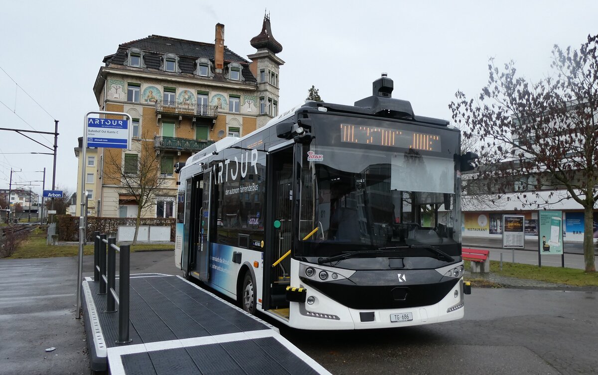 (282'767) - TGA, Arbon (Eurobus) - TG 686 - eKarsan am 5. Dezember 2025 beim Bahnhof Arbon